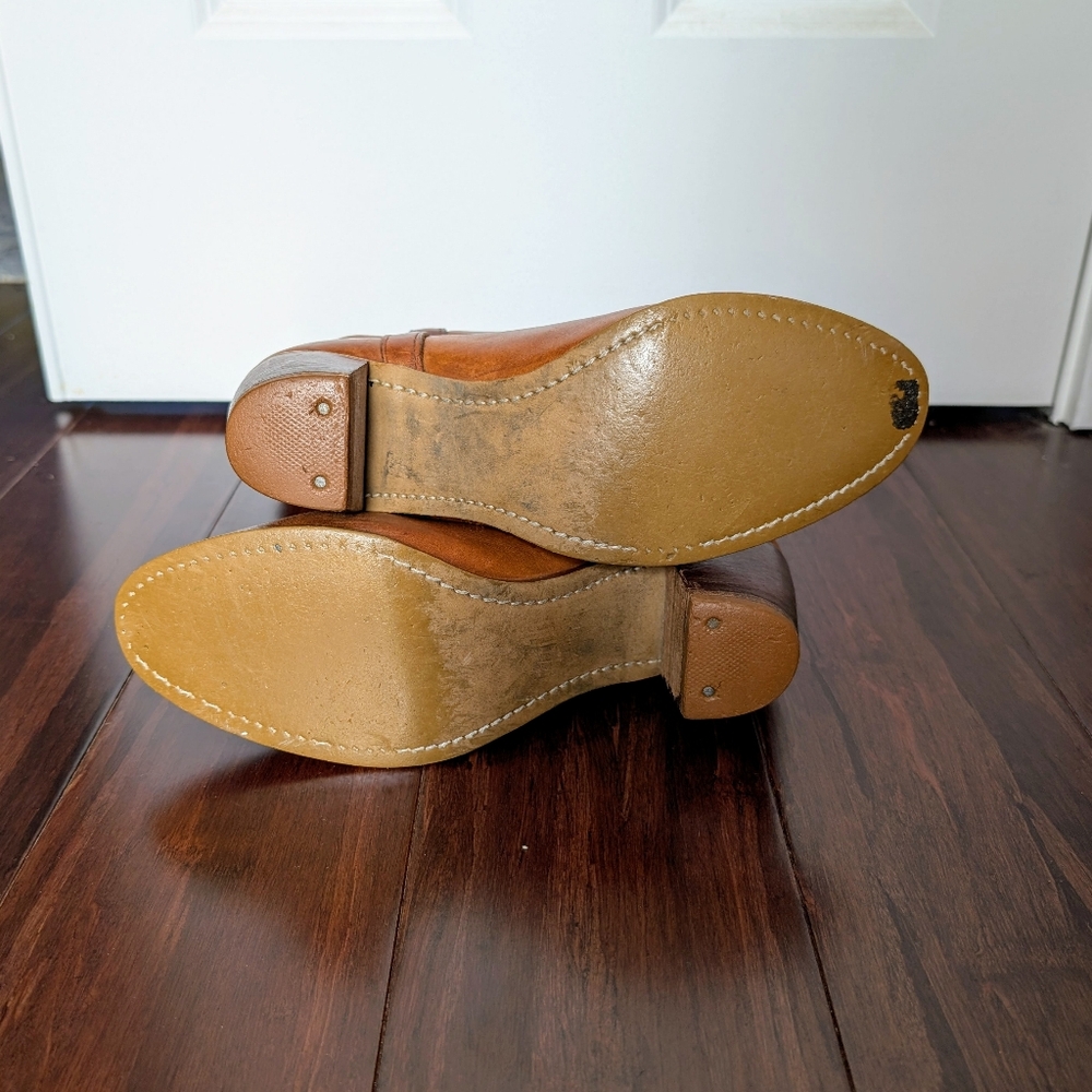 Vintage 70's Cognac Leather Dexter Stacked Heel Cowboy Boots Women's Size 8 - Picture 6 of 7